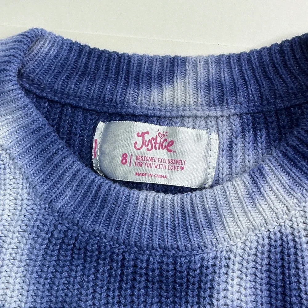 Justice Blue Tie Dye Knit Sweater Girls Size 8 Lace Up Side Detail Pullover